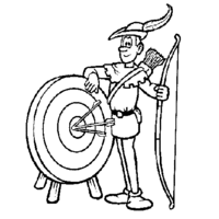 Desenho de Arqueiro recolhendo flechas para colorir