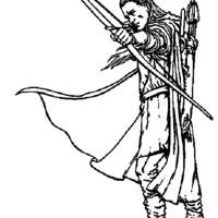 Desenho de Elfo Legolas com arco e flecha para colorir