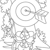 Desenho de Ratinho acertando alvo no arco e flecha para colorir