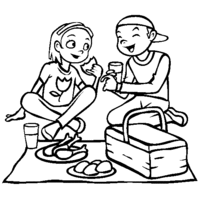 Desenho de Amigos comendo no piquenique para colorir