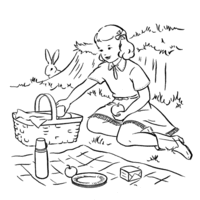 Desenho de Menina fazendo piquenique sozinha para colorir