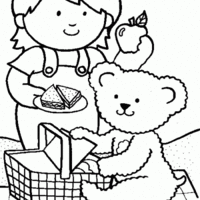 Desenho de Menina e ursinho no piquenique para colorir