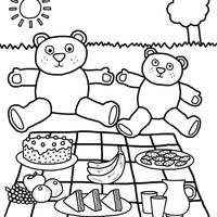 Desenho de Ursinhos de pelúcia no piquenique para colorir