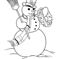 Desenho de Boneco de neve com guirlanda e vassoura para colorir
