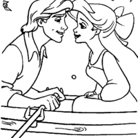 Desenho de Ariel e Eric quase se beijando para colorir