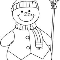 Desenho de Boneco de neve com vassoura para colorir