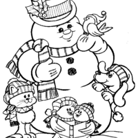 Desenho de Boneco de neve e bichinhos para colorir