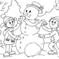 Desenho de Boneco de neve e crianças para colorir