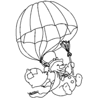 Desenho de Boneco de neve saltando de paraquedas para colorir
