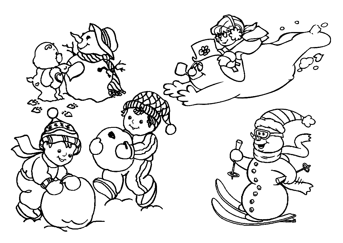 Criancas se divertindo com boneco de neve
