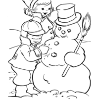 Desenho de Irmãos brincando com boneco de neve para colorir