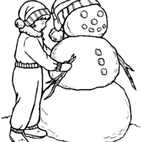 Desenho de Menina colocando braço no boneco de neve para colorir