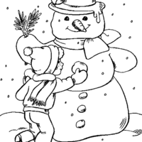 Desenho de Menino montando boneco de neve para colorir