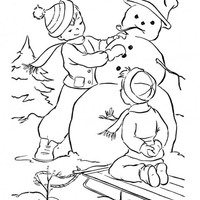 Desenho de Meninos e boneco de neve para colorir