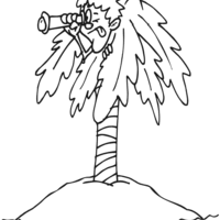 Desenho de Homem escondido no coqueiro da ilha para colorir