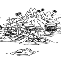 Desenho de Ilha vulcânica para colorir