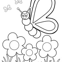 Desenho de Borboleta entre flores no jardim para colorir