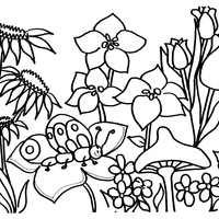 Desenho de Borboletinha no jardim para colorir