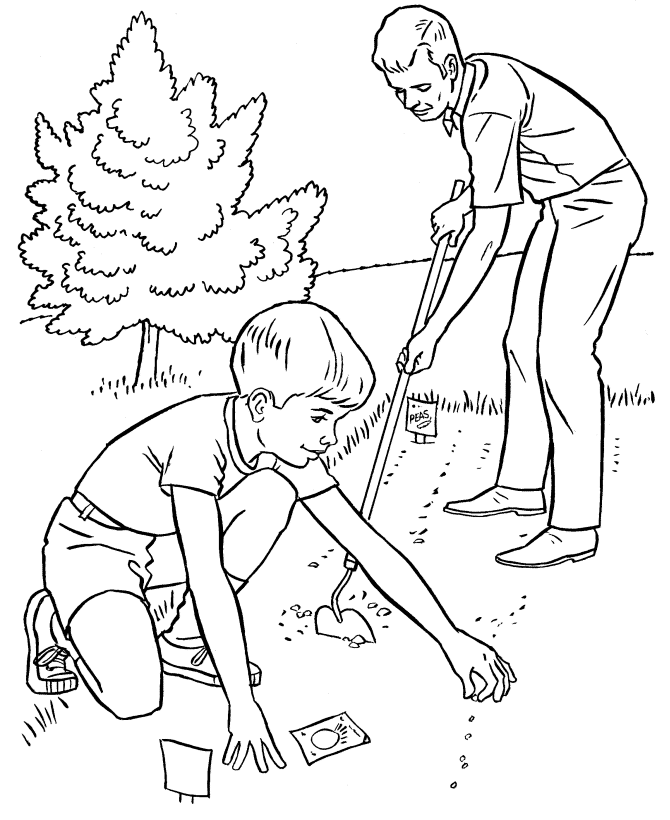 Pai e filho fazendo jardinagem