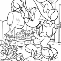 Desenho de Minnie cuidando do jardim para colorir