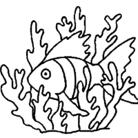 Desenho de Algas marinhas e peixinho para colorir