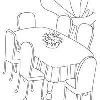 Desenho de Cadeiras na mesa de jantar para colorir