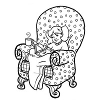 Desenho de Menina tomando chá na poltrona para colorir