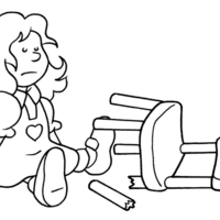 Desenho de Menina caindo da cadeira quebrada para colorir