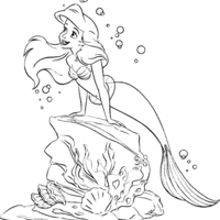 Desenho de Ariel sentada na concha para colorir