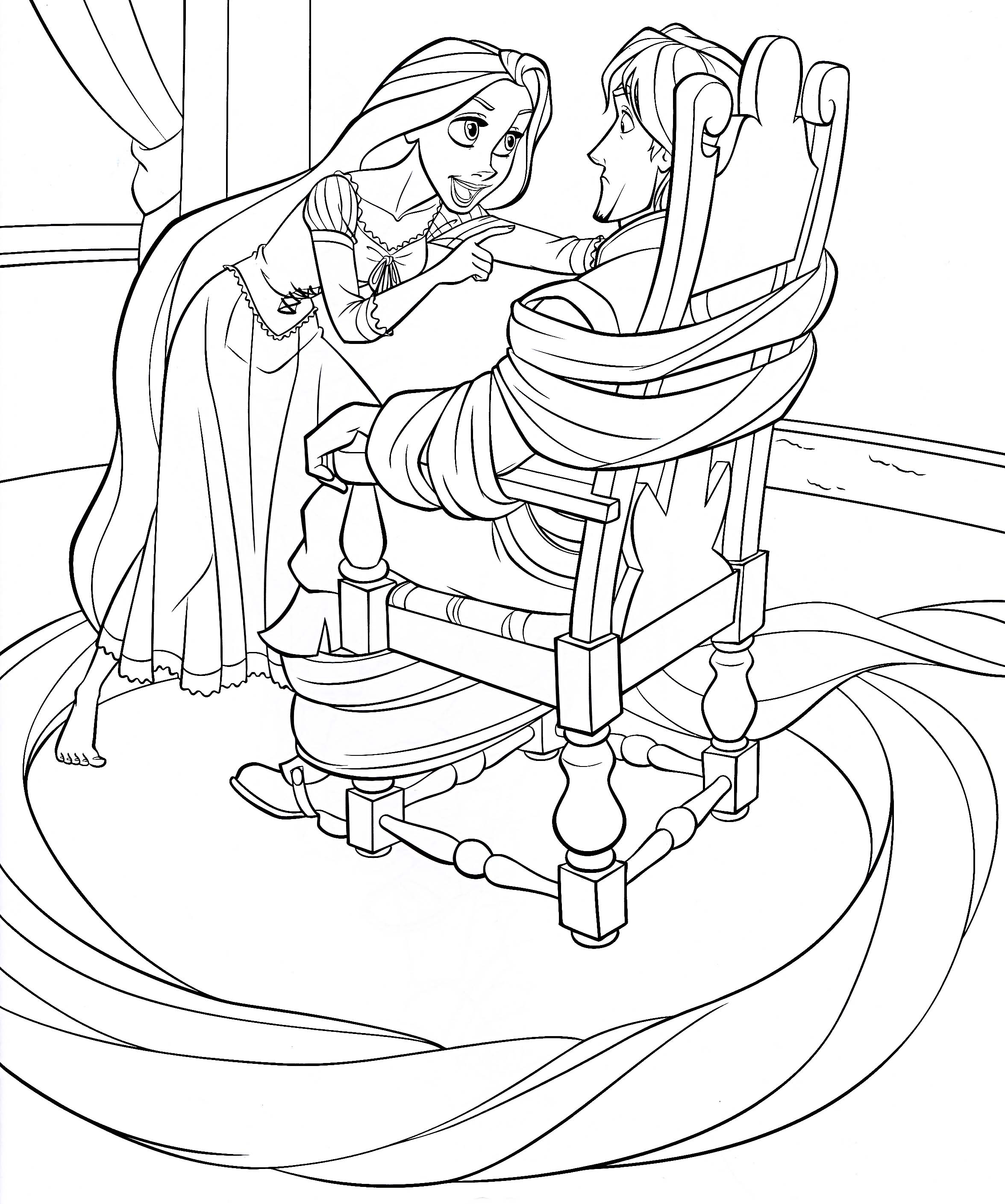 Rapunzel prendendo principe na cadeira