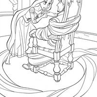 Desenho de Rapunzel prendendo príncipe na cadeira para colorir