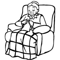 Desenho de Vovó na poltrona fazendo tricô para colorir
