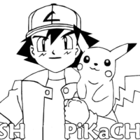 Desenho de Ash e Pikachu para colorir