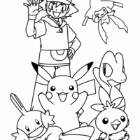 Desenho de Ash e Pokemons para colorir