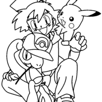 Desenho de Ash e seus amigos Pokemon para colorir
