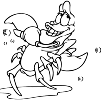 Desenho de Caranguejo Sebastião nadando no fundo do mar para colorir