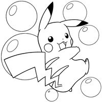 Desenho de Pikachu brincando com bolas de sabão para colorir