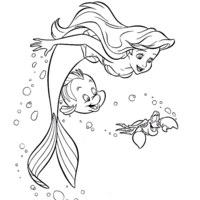 Desenho de Linguado e Ariel nadando para colorir