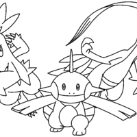Desenho de Pokemons lutando juntos para colorir