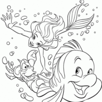 Desenho de Peixe Linguado e Pequena Sereia para colorir