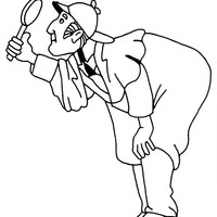 Desenho de Sherlock Holmes buscando pista do crime para colorir