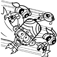 Desenho de Superpoderosas atacando macaco louco para colorir