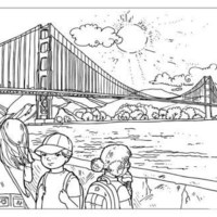 Desenho de Crianças vendo ponte de São Francisco para colorir