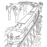 Desenho de Trem de alta velocidade passando por ponte para colorir