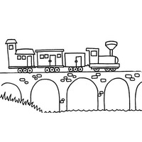 Desenho de Trem sobre ponte para colorir
