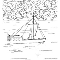 Desenho de Barco atravessando o rio para colorir
