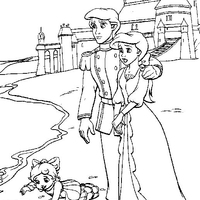 Desenho de Príncipe Eric e princesa Ariel com Melody na praia para colorir