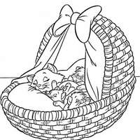 Desenho de Duquesa e filhotes dormindo no cesto para colorir