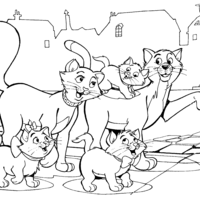 Desenho de Família Aristogatos passeando para colorir