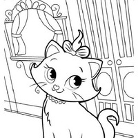 Desenho de Gata Marie com lacinho na cabeça para colorir